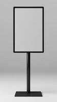 A black square sign on a metal stand photo