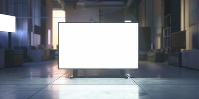 Blank billboard in a dark room with a light photo