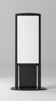 A black and white sign on a stand photo