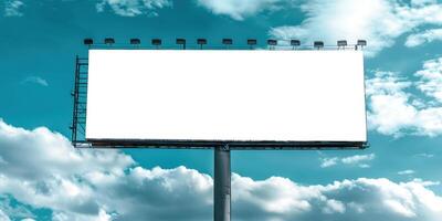 Blank billboard on a blue sky background photo