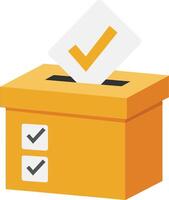 Voting box with a paper ballot inserted featuring a checkmark, flat design style, representing civic engagement in art vector