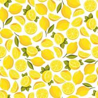 Fresh lemons with leaves pattern vector