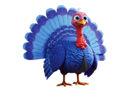 Cartoon Turkey Standing Proudly with Blue Feathers and Red Wattle png