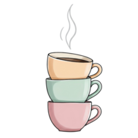 Pastel Coffee Mug Tower Drawing for Cafe Design png