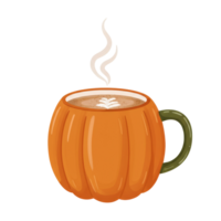 Cozy Autumn Pumpkin Coffee Cup with Steaming Latte Art png