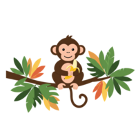 Cute Monkey Sitting on a Tree Branch Holding a Banana png