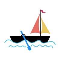 a boat with a sail and a paddle on a wave png