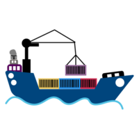a cargo ship with a crane on it, with a container on top png