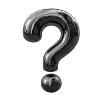 Black glossy question mark symbol 3D render enigma mystery inquiry doubt uncertainty unknown png