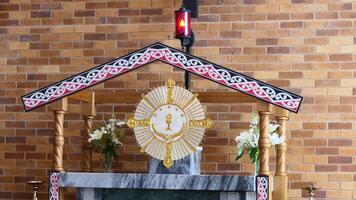 a church altar with a cross and a cross on it photo