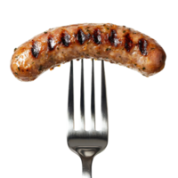 Grilled Sausage on Fork White Background on transparent background. png
