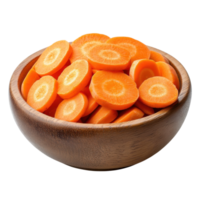 Sliced Carrots in Rustic Bowl on transparent background. png
