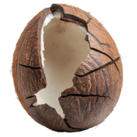 Cracked Coconut on White Background on transparent background. png
