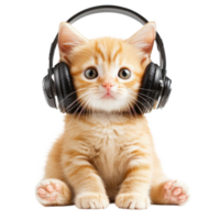 Cute Kitten Enjoys Music on transparent background. png
