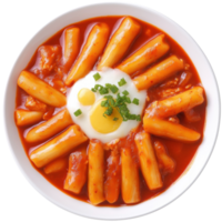 Delicious Korean Cheese Tteokbokki on transparent background. png