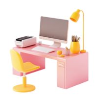 Pink Desk Computer Workspace on transparent background. png