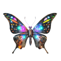 Metallic Robotic Butterfly Wings on transparent background. png
