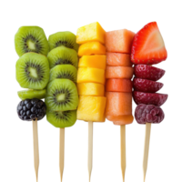Colorful Fruit Skewers on Sticks on transparent background. png