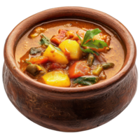 Sambar Stew Clay Bowl White Back on transparent background. png