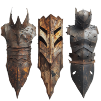Ancient Weathered Metal Armor on transparent background. png