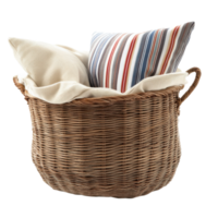 Cozy Fabric Basket with Soft Pillow on transparent background. png