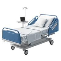 Hospital Bed 3D Rendering Blue on transparent background. png