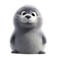 Fluffy Cartoon Seal 3D Render on transparent background. png
