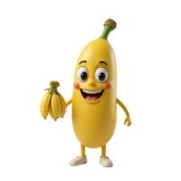 Happy Banana Cartoon Character Holding Bananas Isolated on Transparent Background png