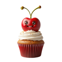 Happy Cherry Cupcake Delight A Sweet Treat Isolated on Transparent Background png