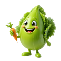 Happy Cabbage Cartoon Character Holding Carrot, Isolated on Transparent Background png