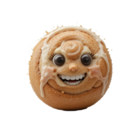 Happy Cinnamon Roll Character with Icing Drizzle Isolated on Transparent Background png