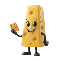 A happy cheese character holds a cracker Isolated on Transparent Background png