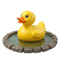 Yellow Rubber Duck in a Small Stone Pond png