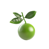 A single vibrant green citrus fruit with three attached leaves png