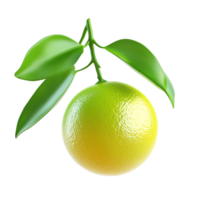 A fresh lime fruit with green leaves on a stem png
