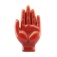 Red colored sculpture of an open hand displayed in a studio isolated on transparent background. png