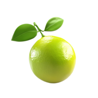 A single green lime fruit with two green leaves attached png