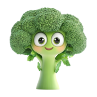 A cute animated broccoli character with friendly expression smiling png