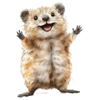 A smiling small animal standing with open arms and happy expression png
