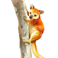 An artistic depiction of a tree kangaroo climbing a tree trunk png