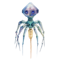 A stylized drawing of a robotic creature with multiple arms png