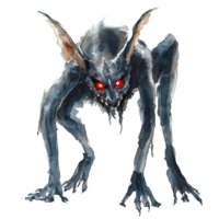 An illustrated menacing creature with red glowing eyes png