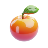 A shiny stylized apple with a green leaf in realistic rendering png