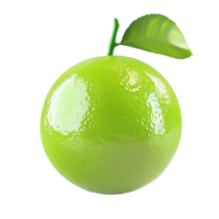 A bright green citrus fruit with attached stem and leaf png