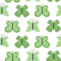 Seamless Pattern of Bright Spring Butterflies in Green Colors on White Background in Flat Style vector