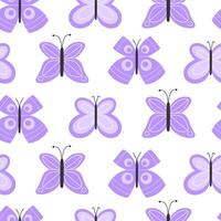 Seamless Pattern of Bright Spring Butterflies in Purple Colors on White Background in Flat Style vector
