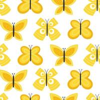 Seamless Pattern of Bright Spring Butterflies in Yellow Colors on White Background in Flat Style vector