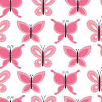 Seamless Pattern of Bright Spring Butterflies in Pink Colors on White Background in Flat Style vector