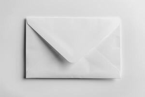 White envelope with a clean, minimalist design, perfect for sending letters or invitations. Ideal for creating mockups, stationery designs, and branding projects photo