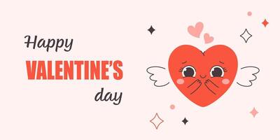 Valentines Day greeting card with cute heart character. vector